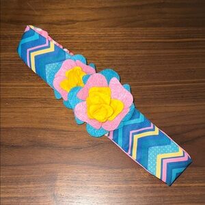 Matilda Jane Colorful Chevron Kids Headband with Floral Appliqués